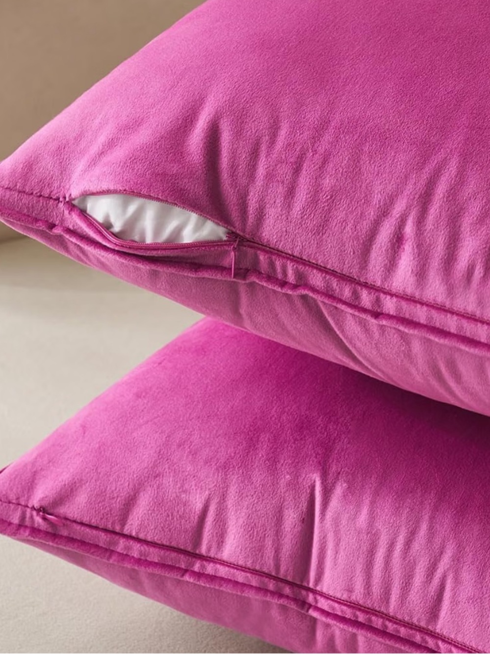Set of 2 Hot Pink Velvet Throw Pillow Covers 18” x 18” - Picture 2 of 8